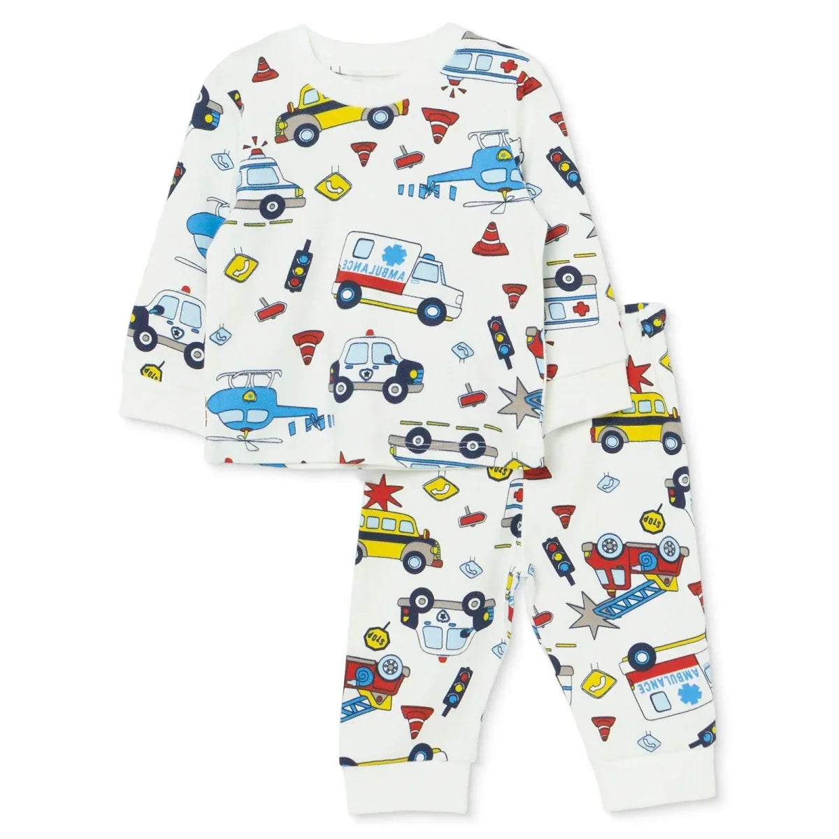 HelloBaby Vehicle Print Interlock Baby Pyjama Set (3-6 Months to 3-4 Years) - Ecru
