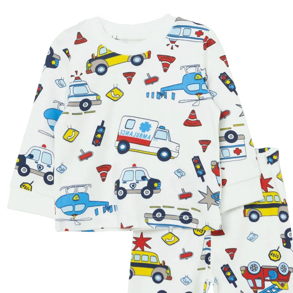 HelloBaby Vehicle Print Interlock Baby Pyjama Set (3-6 Months to 3-4 Years) - Ecru