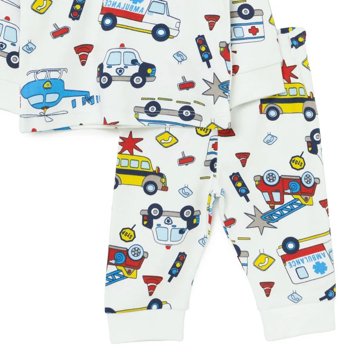 HelloBaby Vehicle Print Interlock Baby Pyjama Set (3-6 Months to 3-4 Years) - Ecru