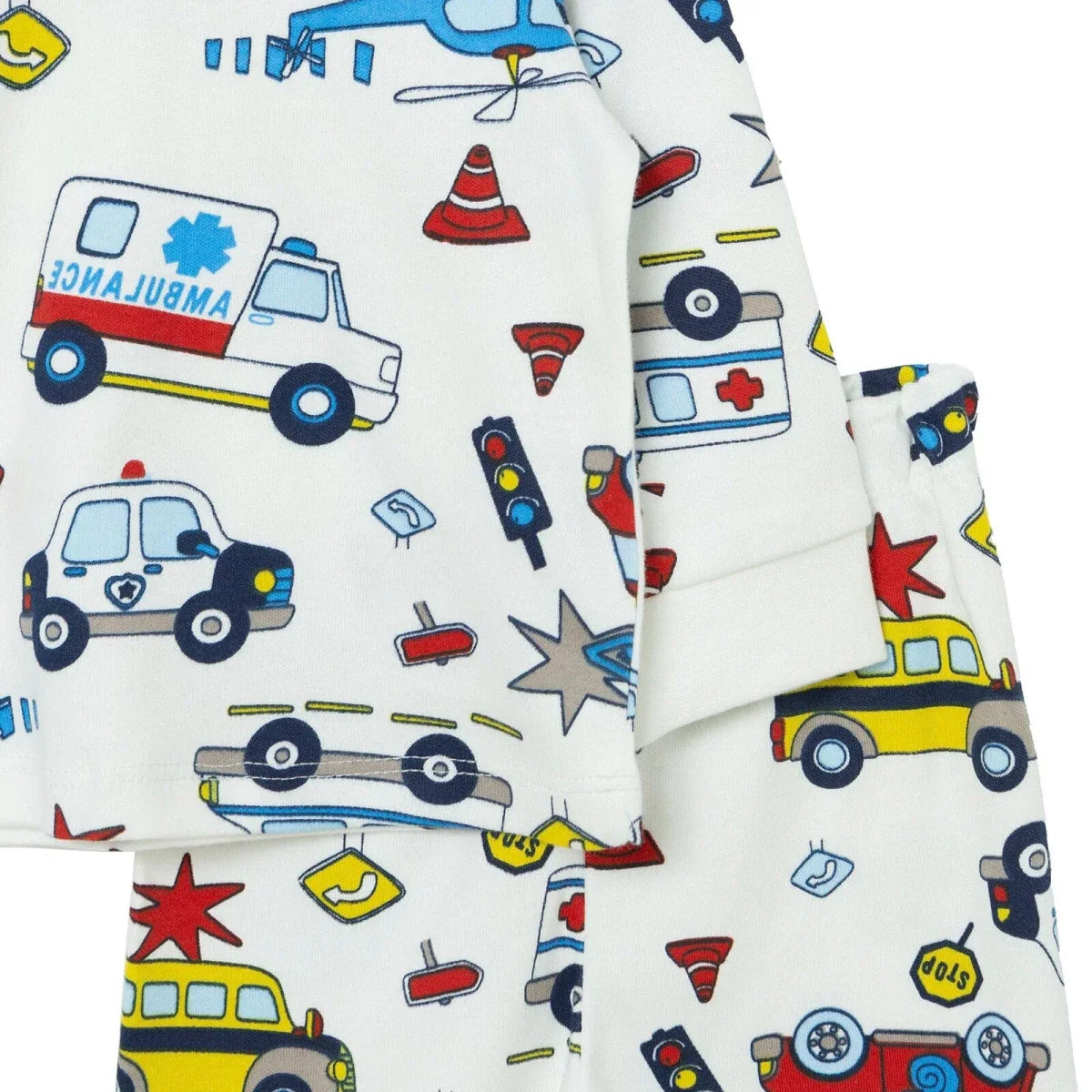 HelloBaby Vehicle Print Interlock Baby Pyjama Set (3-6 Months to 3-4 Years) - Ecru
