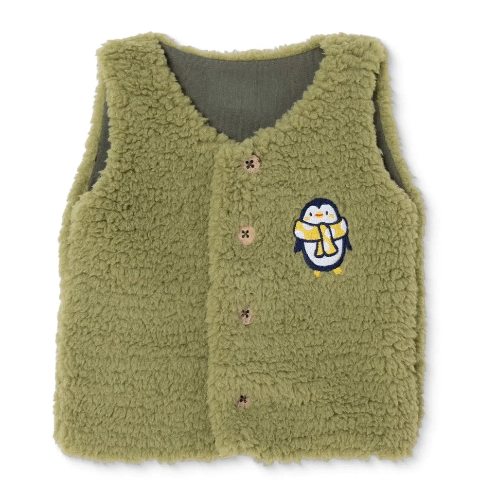 HelloBaby Penguin Print Buttoned Fleece Baby Gilet (1-3 Months to 12 Months) - Green Printed