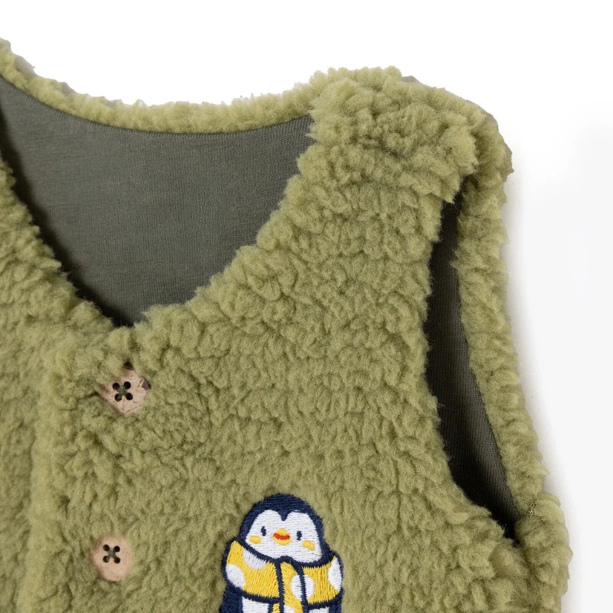 HelloBaby Penguin Print Buttoned Fleece Baby Gilet (1-3 Months to 12 Months) - Green Printed
