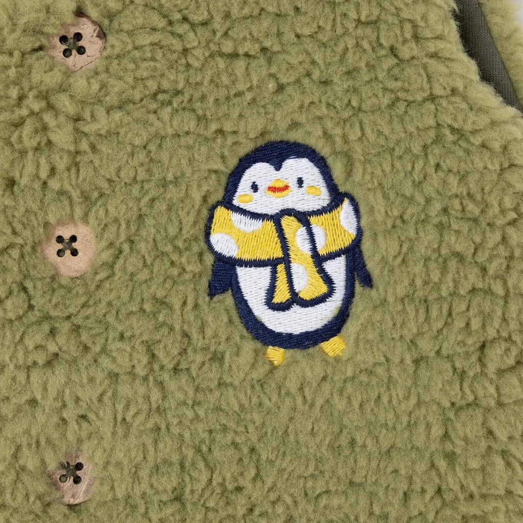 HelloBaby Penguin Print Buttoned Fleece Baby Gilet (1-3 Months to 12 Months) - Green Printed