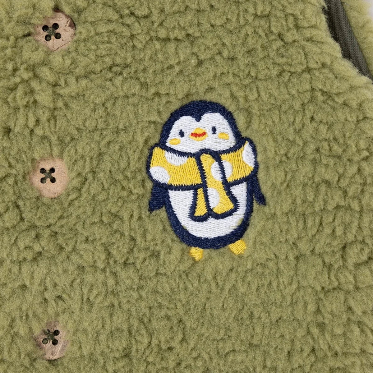 HelloBaby Penguin Print Buttoned Fleece Baby Gilet (1-3 Months to 12 Months) - Green Printed