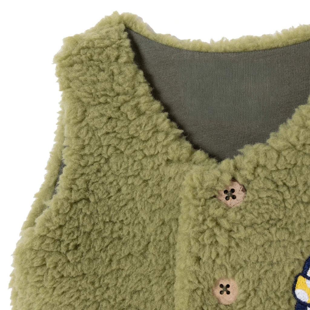 HelloBaby Penguin Print Buttoned Fleece Baby Gilet (1-3 Months to 12 Months) - Green Printed