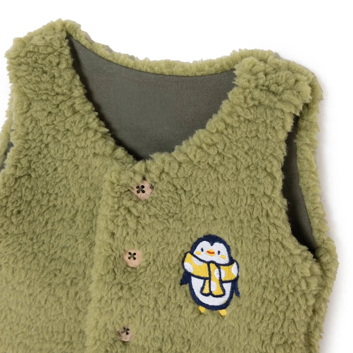 HelloBaby Penguin Print Buttoned Fleece Baby Gilet (1-3 Months to 12 Months) - Green Printed