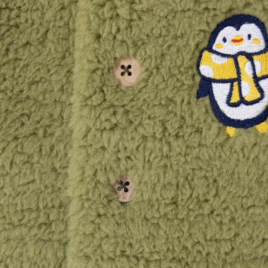 HelloBaby Penguin Print Buttoned Fleece Baby Gilet (1-3 Months to 12 Months) - Green Printed