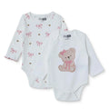 HelloBaby 2 Pack Heart Print Long Sleeve Baby Bodysuits (1-3 Months to 2-3 Years) - Ecru
