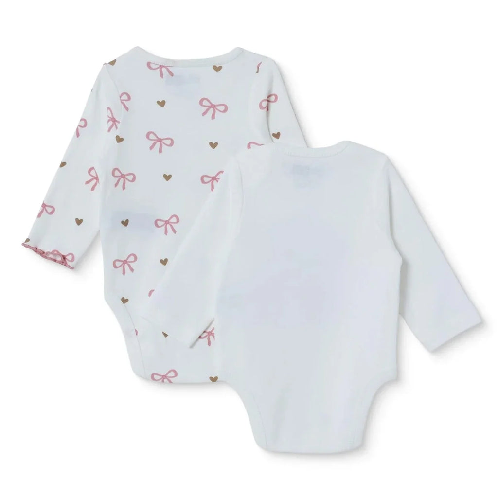 HelloBaby 2 Pack Heart Print Long Sleeve Baby Bodysuits (1-3 Months to 2-3 Years) - Ecru