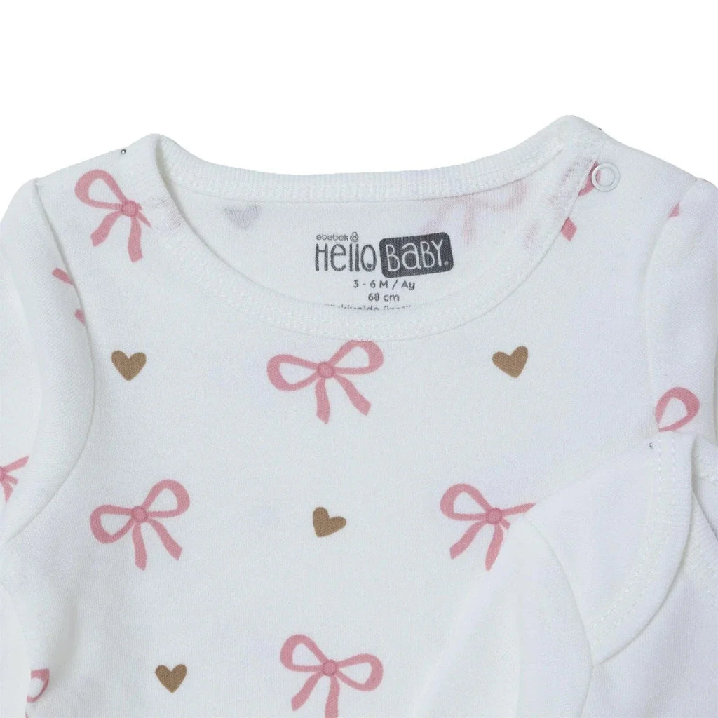 HelloBaby 2 Pack Heart Print Long Sleeve Baby Bodysuits (1-3 Months to 2-3 Years) - Ecru