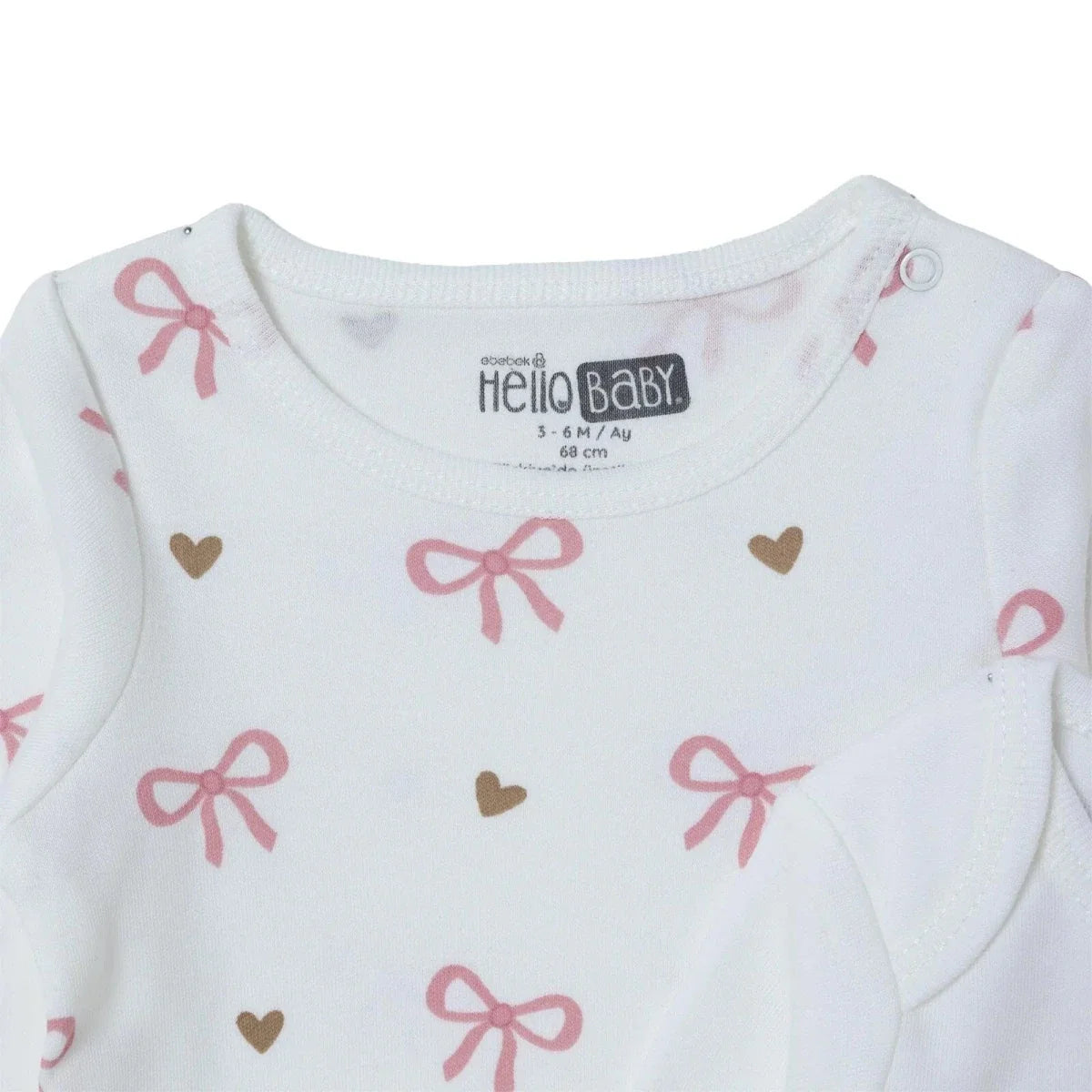 HelloBaby 2 Pack Heart Print Long Sleeve Baby Bodysuits (1-3 Months to 2-3 Years) - Ecru