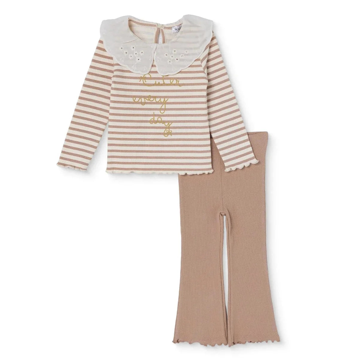 HelloBaby Lace Collar Long Sleeve Baby Top & Leggings Set (3-6 Months to 4-5 Years) - Ecru Printed