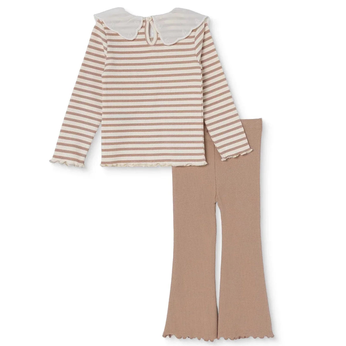HelloBaby Lace Collar Long Sleeve Baby Top & Leggings Set (3-6 Months to 4-5 Years) - Ecru Printed