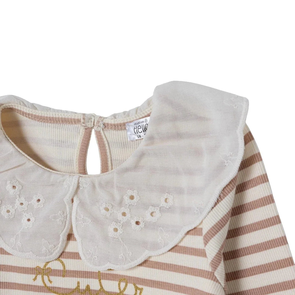 HelloBaby Lace Collar Long Sleeve Baby Top & Leggings Set (3-6 Months to 4-5 Years) - Ecru Printed
