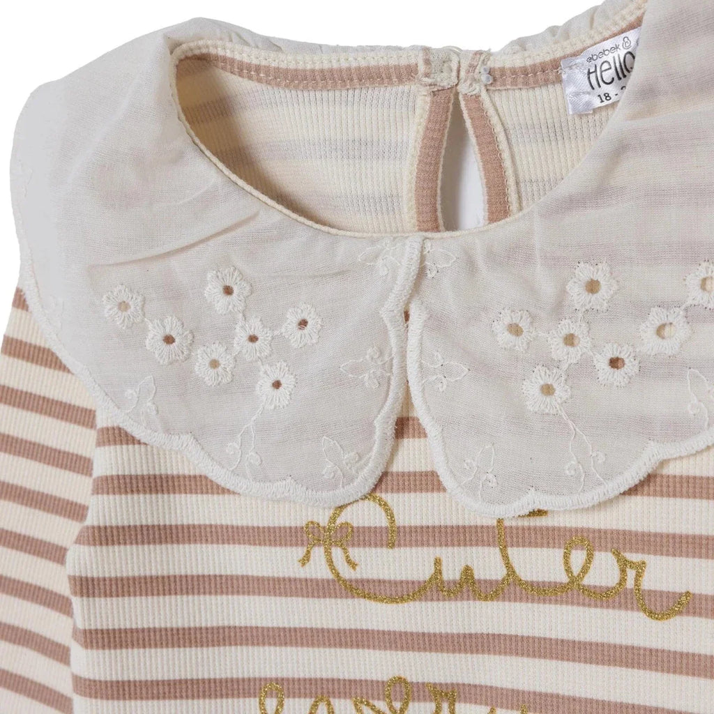 HelloBaby Lace Collar Long Sleeve Baby Top & Leggings Set (3-6 Months to 4-5 Years) - Ecru Printed