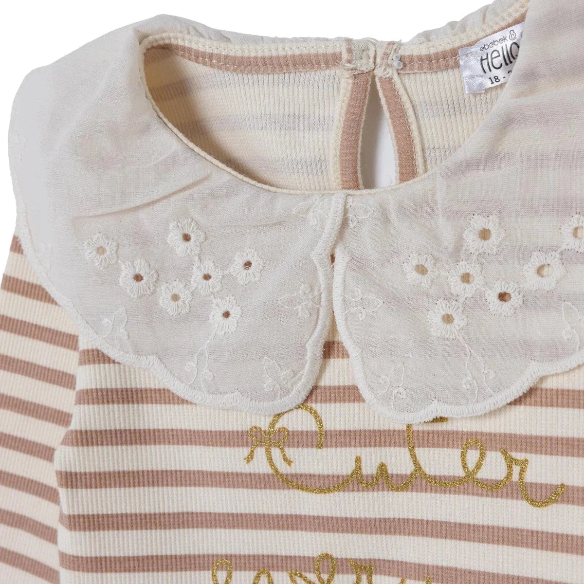 HelloBaby Lace Collar Long Sleeve Baby Top & Leggings Set (3-6 Months to 4-5 Years) - Ecru Printed