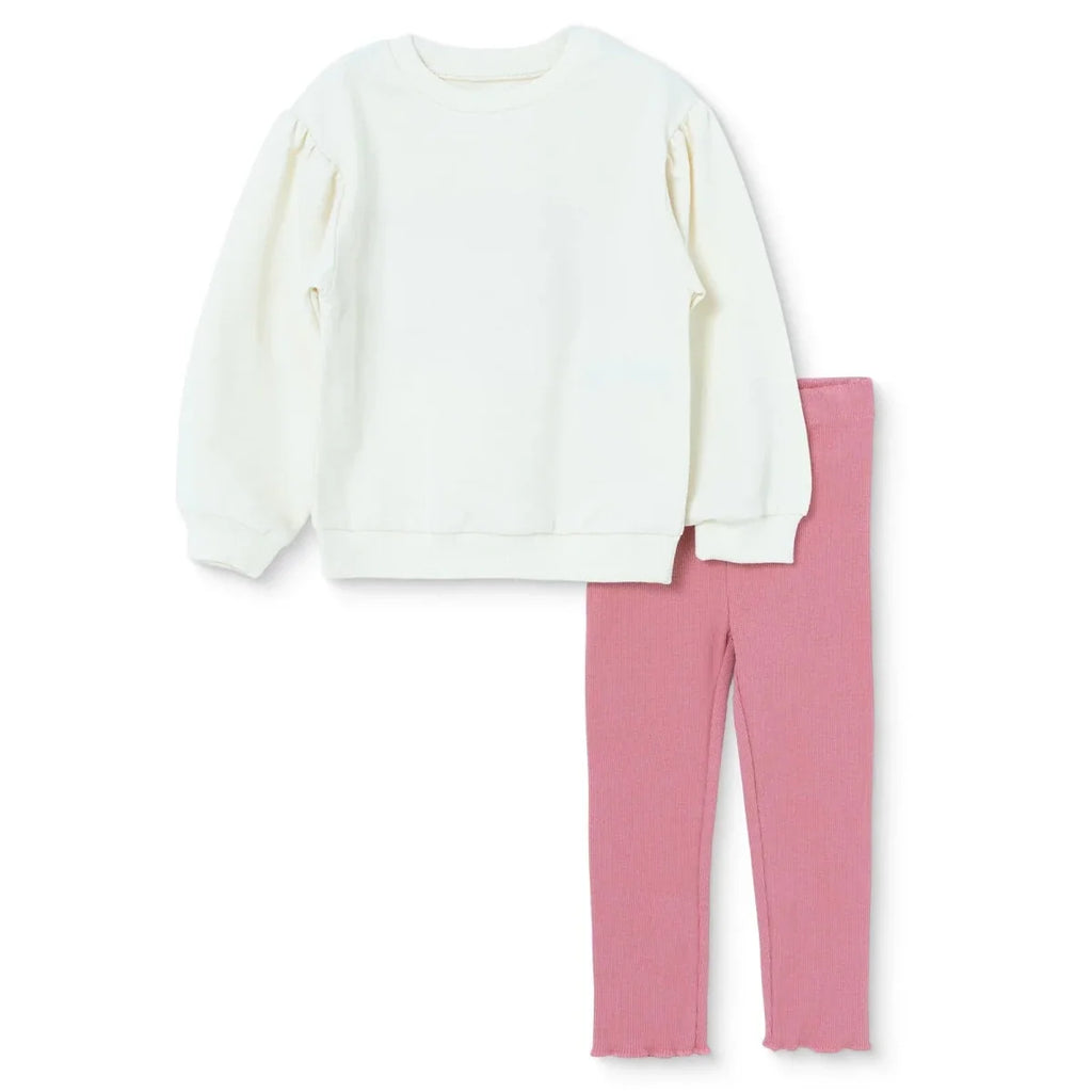 HelloBaby Floral Print Long Sleeve Baby Top & Leggings Set (3-6 Months to 4-5 Years) - Ecru