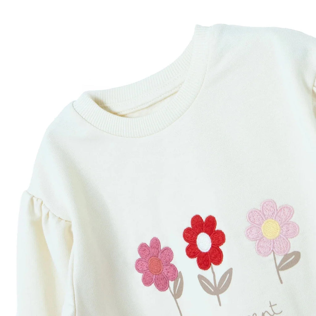 HelloBaby Floral Print Long Sleeve Baby Top & Leggings Set (3-6 Months to 4-5 Years) - Ecru