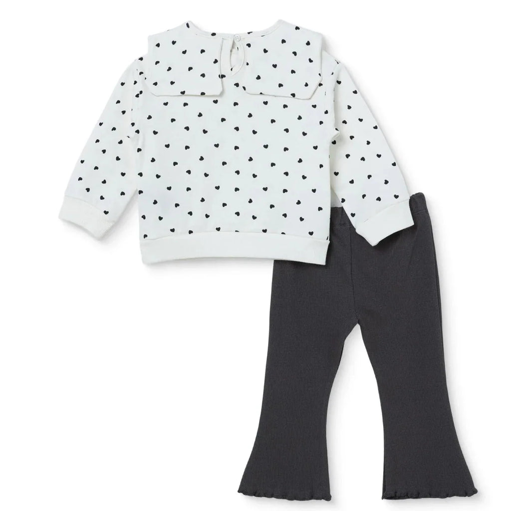 HelloBaby Shaped Neck Long Sleeve Baby Top & Leggings Set (3-6 Months to 4-5 Years) - Ecru Printed