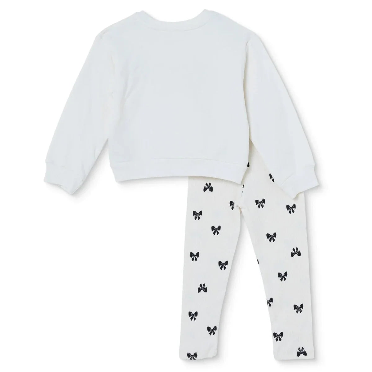 HelloBaby Bow Print Baby Sweatshirt & Leggings Set (3-6 Months to 4-5 Years) - Ecru Printed