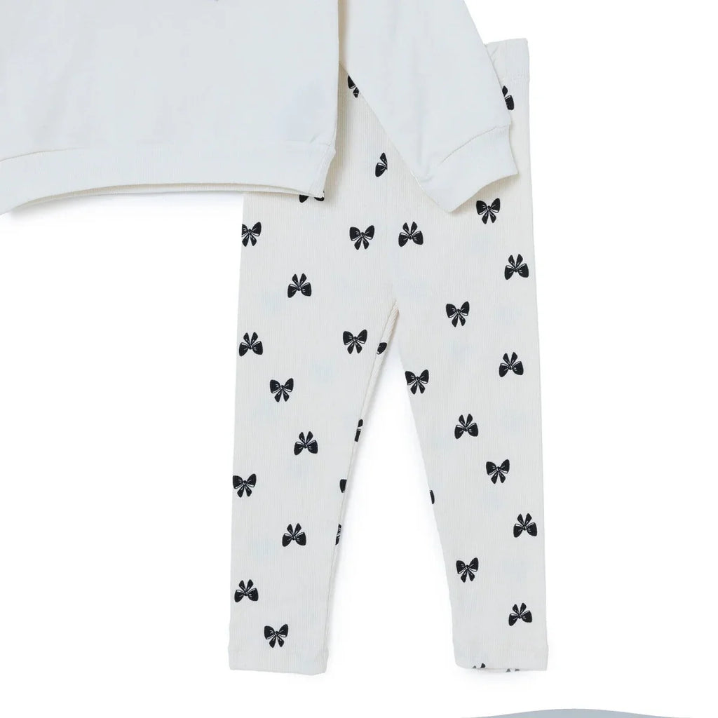 HelloBaby Bow Print Baby Sweatshirt & Leggings Set (3-6 Months to 4-5 Years) - Ecru Printed