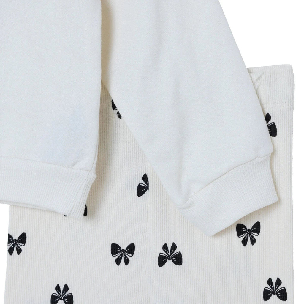 HelloBaby Bow Print Baby Sweatshirt & Leggings Set (3-6 Months to 4-5 Years) - Ecru Printed
