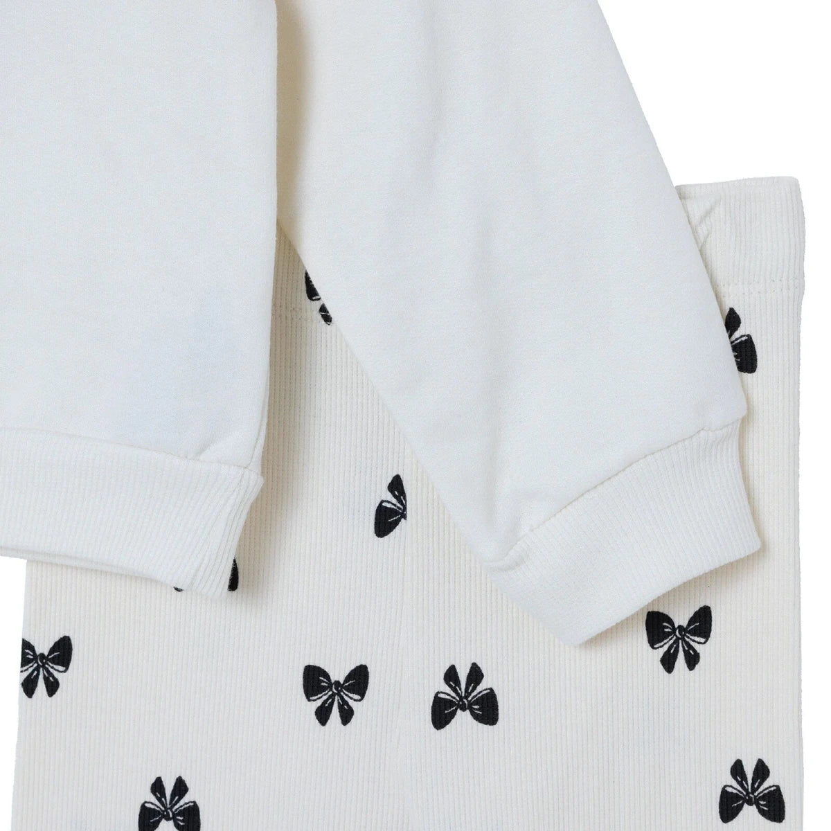 HelloBaby Bow Print Baby Sweatshirt & Leggings Set (3-6 Months to 4-5 Years) - Ecru Printed