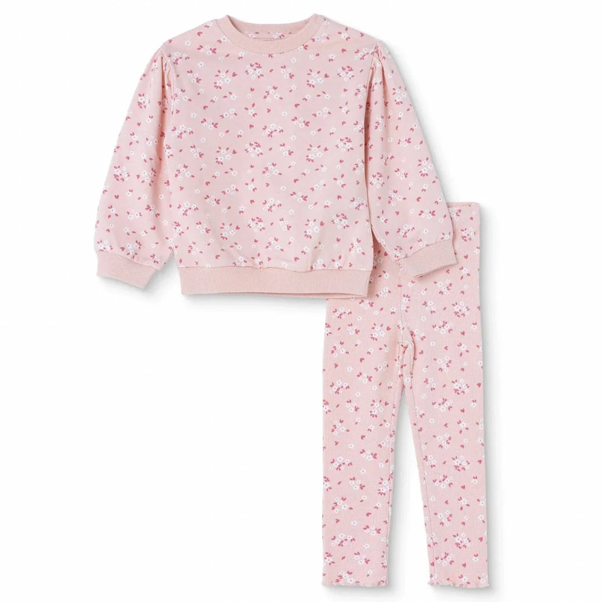 HelloBaby Floral Print Baby Sweatshirt & Leggings Set (3-6 Months to 4-5 Years) - Ecru Printed
