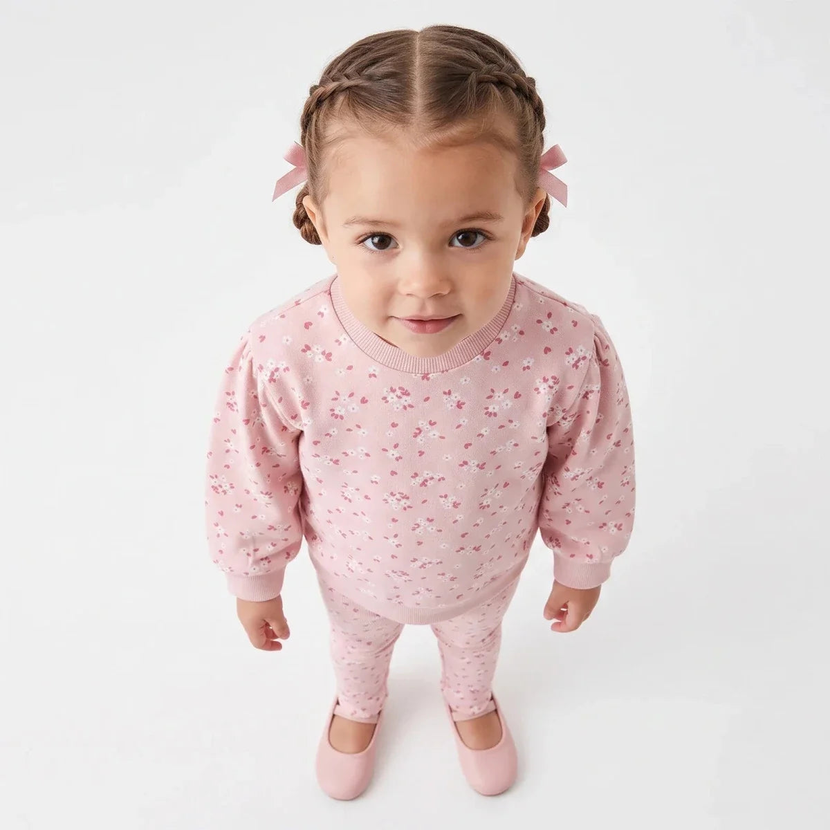 HelloBaby Floral Print Baby Sweatshirt & Leggings Set (3-6 Months to 4-5 Years) - Ecru Printed
