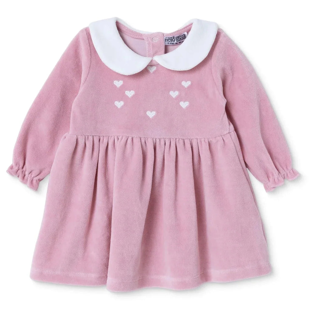 HelloBaby Star Print Long Sleeve Velour Baby Dress (1-3 Months to 12 Months) - Pink