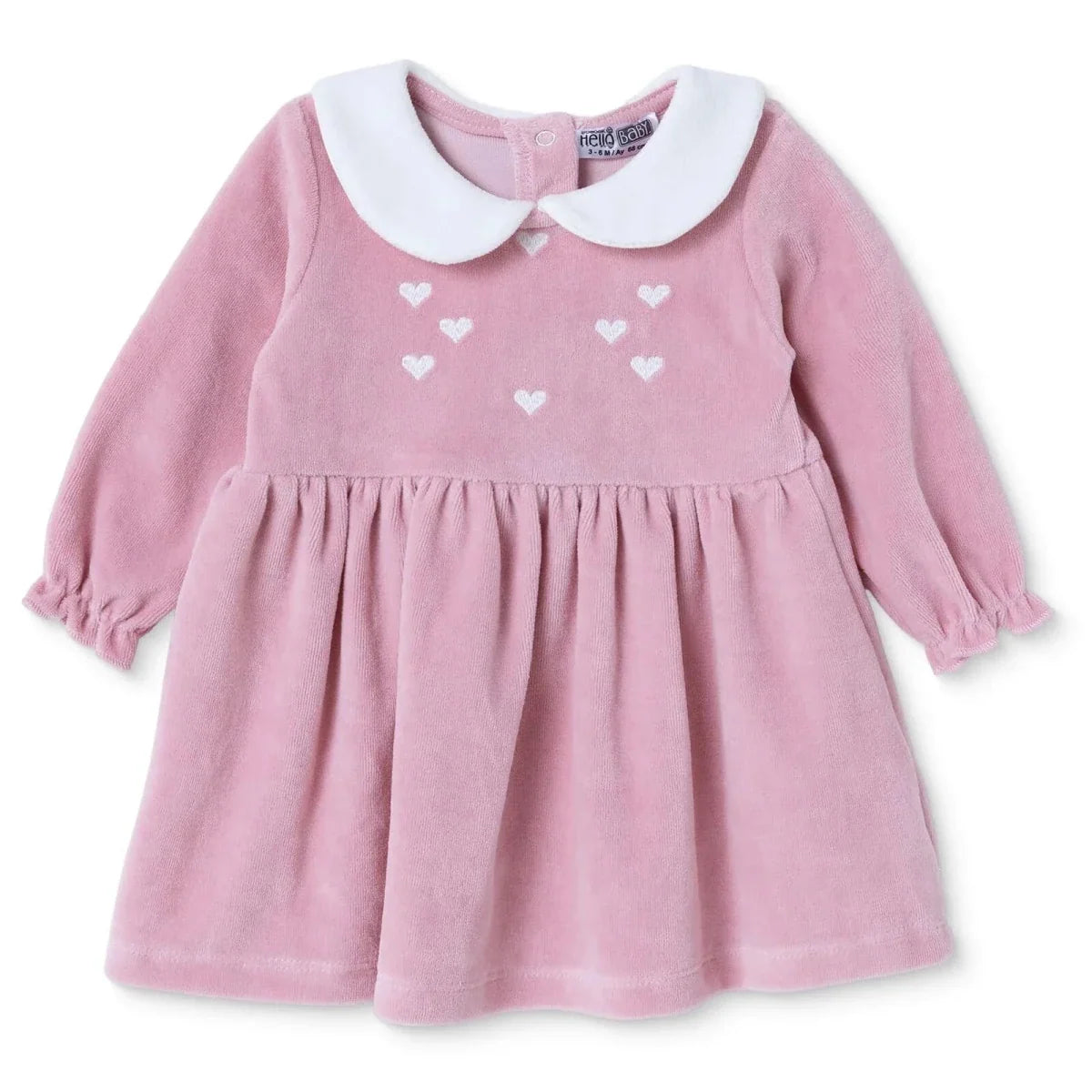 HelloBaby Star Print Long Sleeve Velour Baby Dress (1-3 Months to 12 Months) - Pink