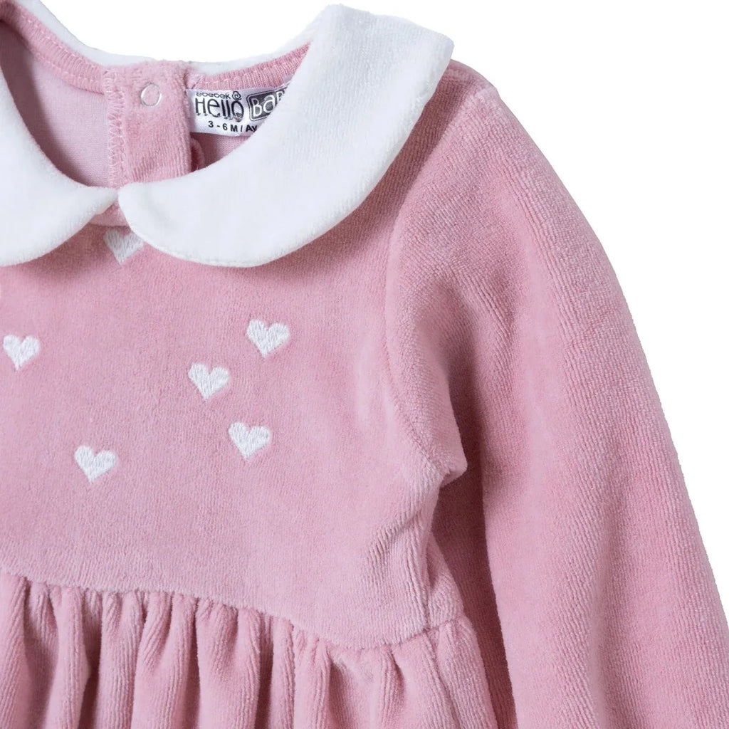 HelloBaby Star Print Long Sleeve Velour Baby Dress (1-3 Months to 12 Months) - Pink