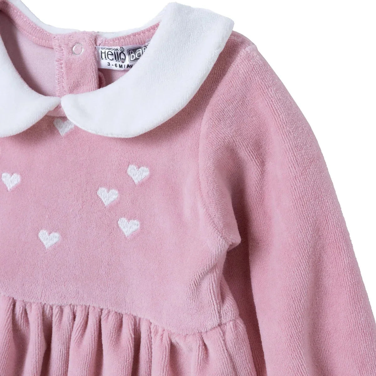 HelloBaby Star Print Long Sleeve Velour Baby Dress (1-3 Months to 12 Months) - Pink