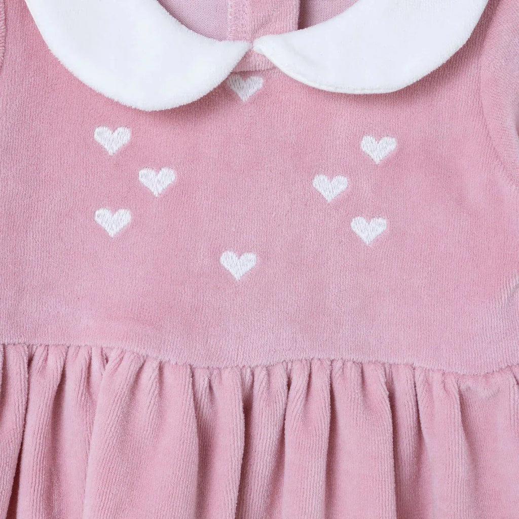 HelloBaby Star Print Long Sleeve Velour Baby Dress (1-3 Months to 12 Months) - Pink