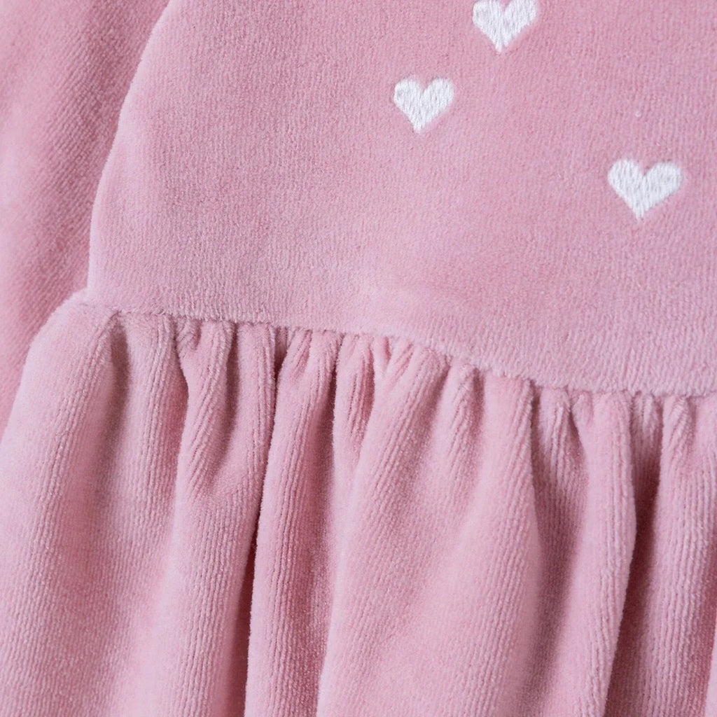 HelloBaby Star Print Long Sleeve Velour Baby Dress (1-3 Months to 12 Months) - Pink