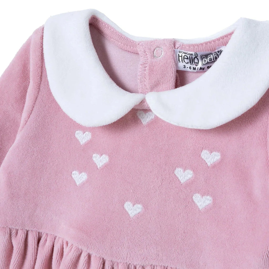 HelloBaby Star Print Long Sleeve Velour Baby Dress (1-3 Months to 12 Months) - Pink