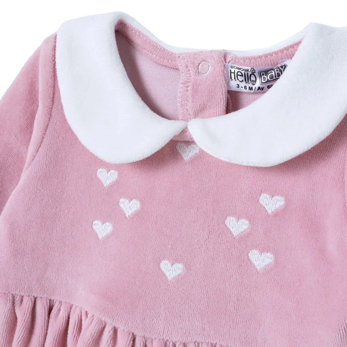 HelloBaby Star Print Long Sleeve Velour Baby Dress (1-3 Months to 12 Months) - Pink