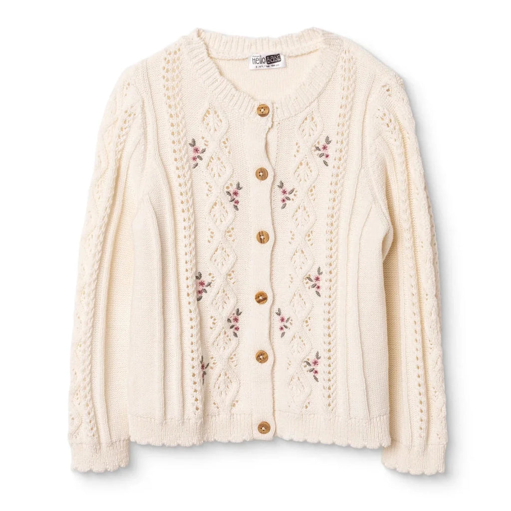 HelloBaby Crew Neck Knitted Baby Cardigan (9-12 Months to 4-5 Years) - Ecru