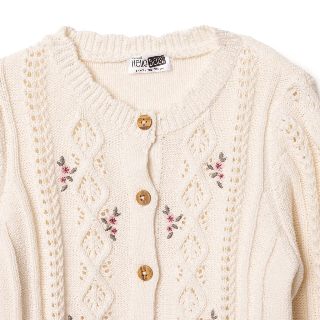 HelloBaby Crew Neck Knitted Baby Cardigan (9-12 Months to 4-5 Years) - Ecru