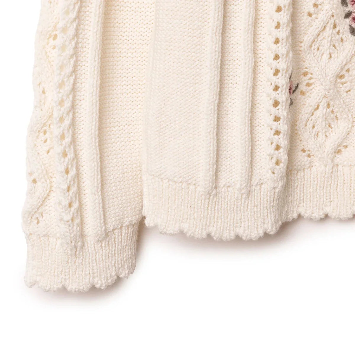 HelloBaby Crew Neck Knitted Baby Cardigan (9-12 Months to 4-5 Years) - Ecru