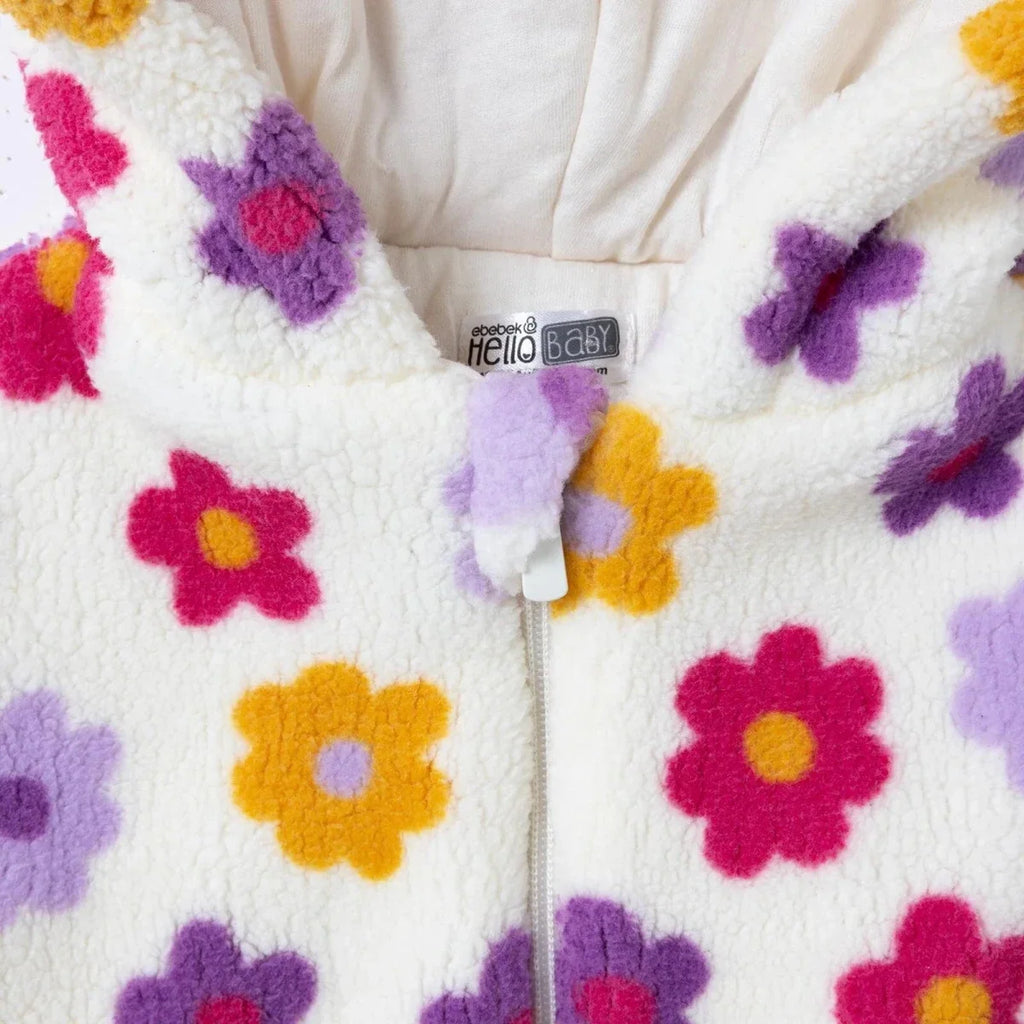HelloBaby Floral Print Soft Fleece Zip Baby Jacket (3-6 Months to 4-5 Years) - Ecru Printed