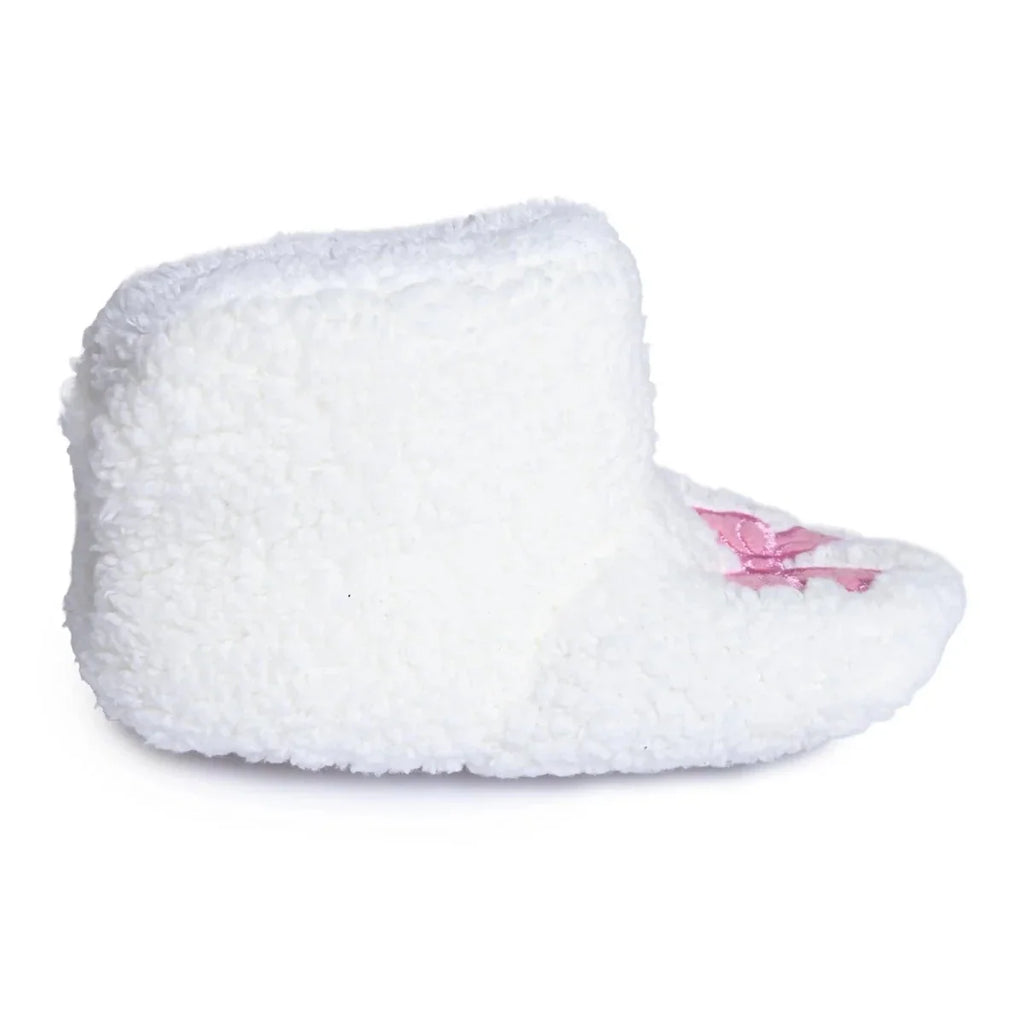 HelloBaby Bow Embroidered Soft Fleece Baby Slippers (UK 5 to 8.5) - White