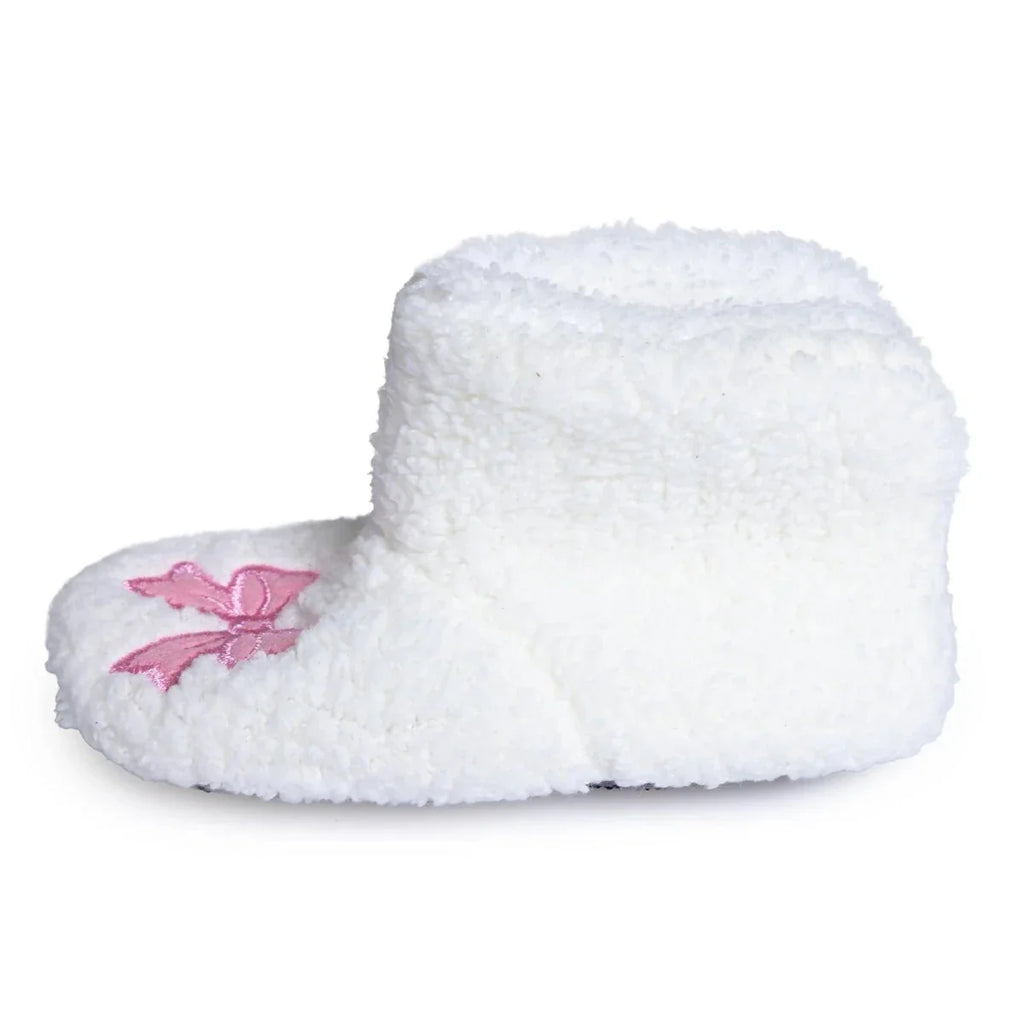 HelloBaby Bow Embroidered Soft Fleece Baby Slippers (UK 5 to 8.5) - White