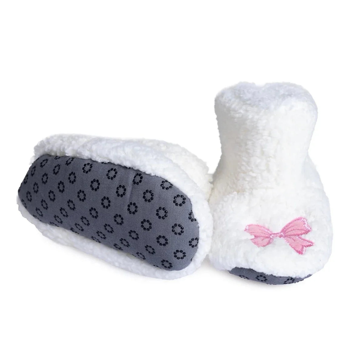 HelloBaby Bow Embroidered Soft Fleece Baby Slippers (UK 5 to 8.5) - White