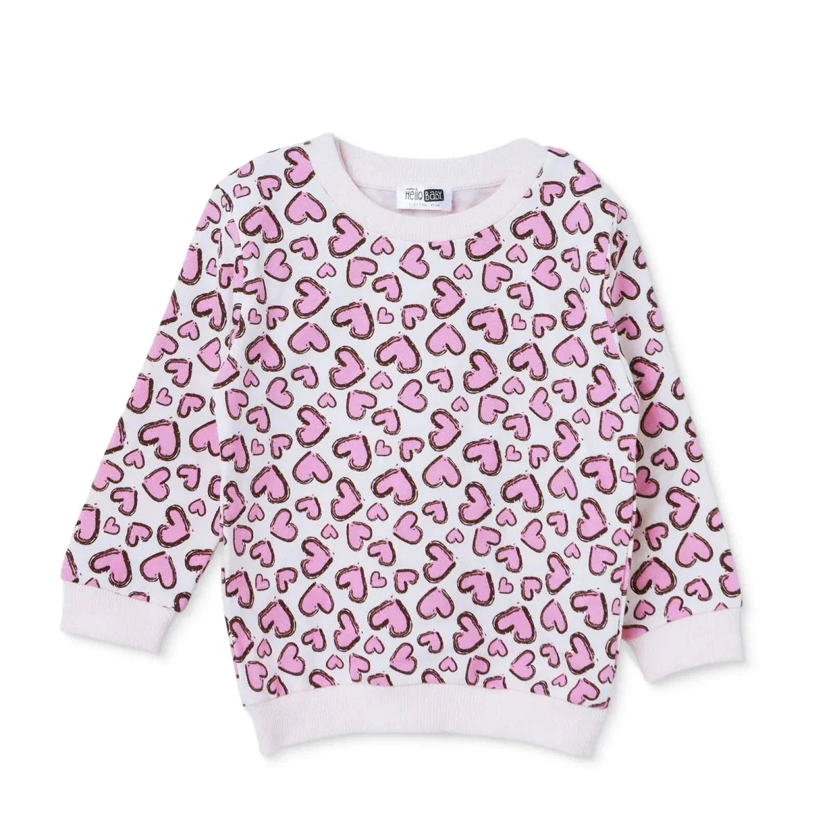 HelloBaby Heart Print Brushed Loopback Baby Sweatshirt (3-6 Months to 4-5 Years) - Ecru Printed