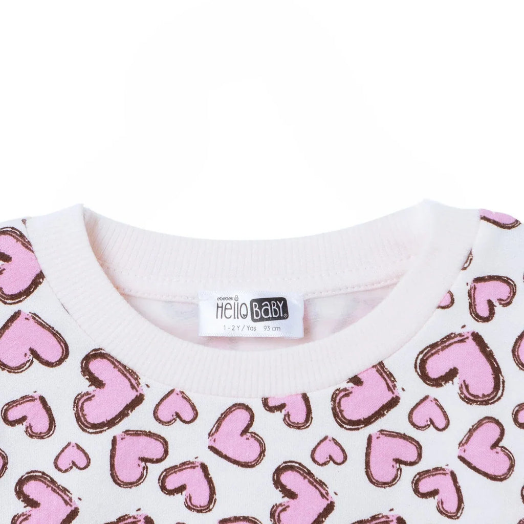 HelloBaby Heart Print Brushed Loopback Baby Sweatshirt (3-6 Months to 4-5 Years) - Ecru Printed