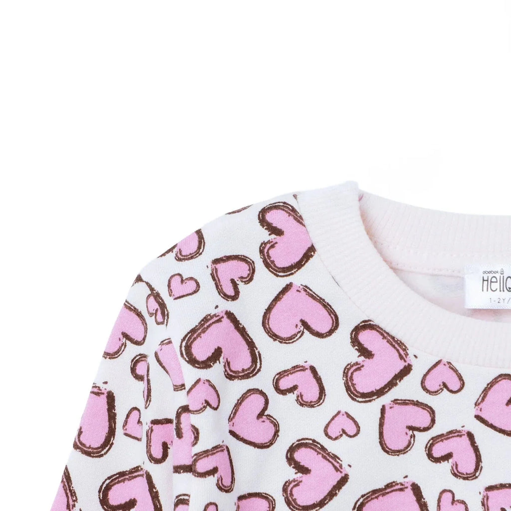 HelloBaby Heart Print Brushed Loopback Baby Sweatshirt (3-6 Months to 4-5 Years) - Ecru Printed