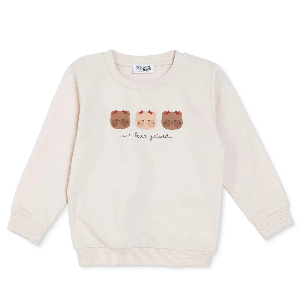 HelloBaby "Cute Bear Friends" Slogan Baby Sweatshirt (3-6 Months to 4-5 Years) - Beige