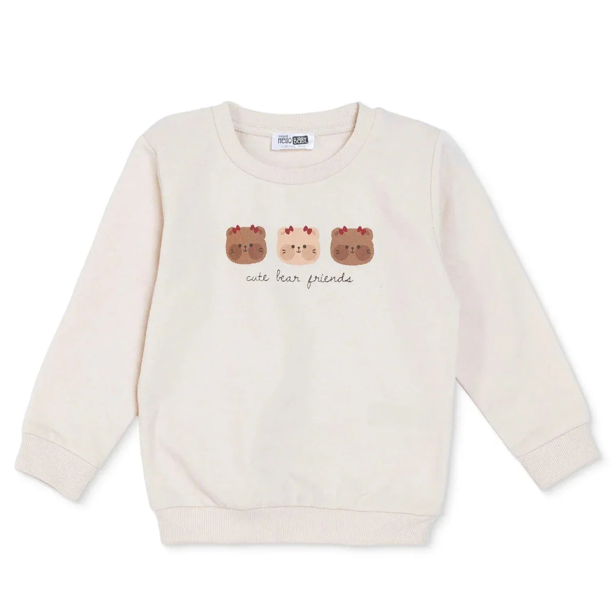 HelloBaby "Cute Bear Friends" Slogan Baby Sweatshirt (3-6 Months to 4-5 Years) - Beige