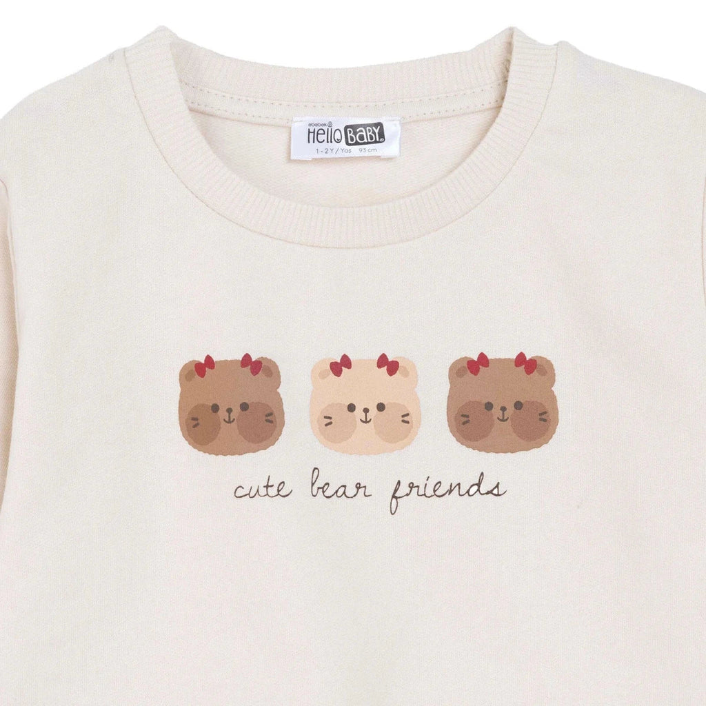 HelloBaby "Cute Bear Friends" Slogan Baby Sweatshirt (3-6 Months to 4-5 Years) - Beige